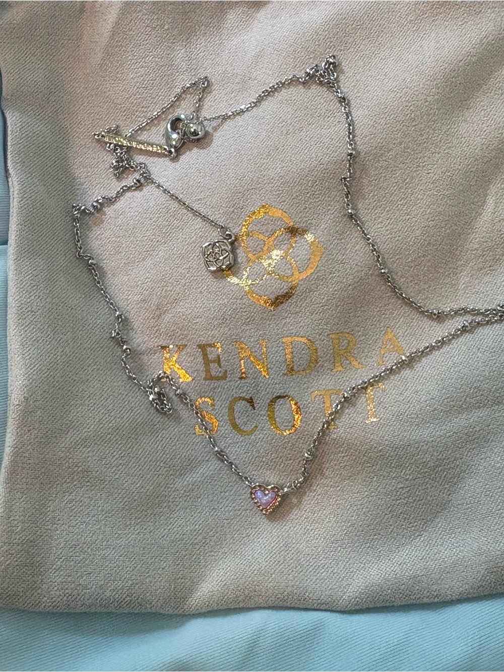 Kendra Scott mini Heart  Necklace in Silver with Pink Opal